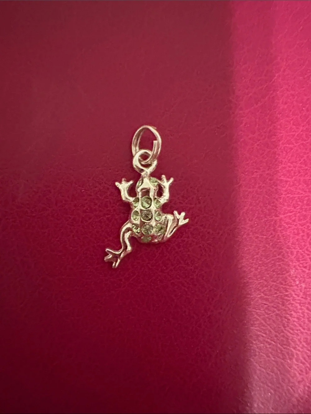 Sterling Silver Frog  Charm with Green Accents